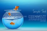 Trio of Goldfish Jumping from Fishbowl Next to Sample Text